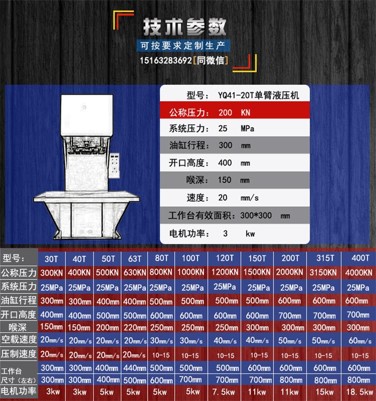 單（dān）臂液壓機具體參數